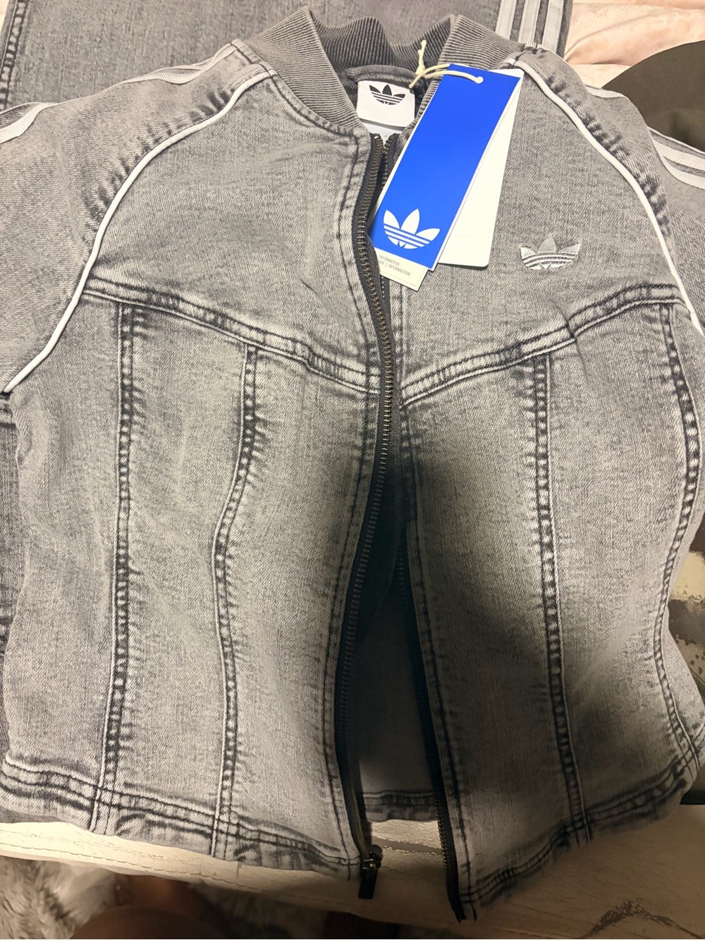 adidas Corset Grey Denim-Style Women’s Zip Track Jacket - Picture 3 of 5